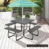 imageGiantex Picnic Table Set for Up to 8 Persons Round Outdoor Table and Bench Set with Umbrella Hole HDPE Top amp Metal Frame 2000LBS Capacity Patio Table Bench for Deck Backyard Garden GreenBlack