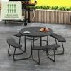 imageGiantex Picnic Table Set for Up to 8 Persons Round Outdoor Table and Bench Set with Umbrella Hole HDPE Top amp Metal Frame 2000LBS Capacity Patio Table Bench for Deck Backyard Garden GreenBlack