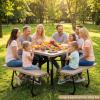 imageGiantex Picnic Table Set for Up to 8 Persons Round Outdoor Table and Bench Set with Umbrella Hole HDPE Top amp Metal Frame 2000LBS Capacity Patio Table Bench for Deck Backyard Garden GreenCoral Reef