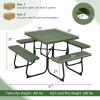 imageGiantex Picnic Table Set for Up to 8 Persons Round Outdoor Table and Bench Set with Umbrella Hole HDPE Top amp Metal Frame 2000LBS Capacity Patio Table Bench for Deck Backyard Garden GreenGreen