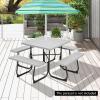 imageGiantex Picnic Table Set for Up to 8 Persons Round Outdoor Table and Bench Set with Umbrella Hole HDPE Top amp Metal Frame 2000LBS Capacity Patio Table Bench for Deck Backyard Garden GreenGrey