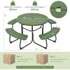 imageGiantex Picnic Table Set for Up to 8 Persons Round Outdoor Table and Bench Set with Umbrella Hole HDPE Top amp Metal Frame 2000LBS Capacity Patio Table Bench for Deck Backyard Garden GreenGreen
