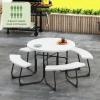 imageGiantex Picnic Table Set for Up to 8 Persons Round Outdoor Table and Bench Set with Umbrella Hole HDPE Top amp Metal Frame 2000LBS Capacity Patio Table Bench for Deck Backyard Garden GreenWhite