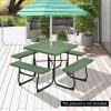 imageGiantex Picnic Table Set for Up to 8 Persons Round Outdoor Table and Bench Set with Umbrella Hole HDPE Top amp Metal Frame 2000LBS Capacity Patio Table Bench for Deck Backyard Garden GreenGreen