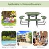 imageGiantex Picnic Table Set for Up to 8 Persons Round Outdoor Table and Bench Set with Umbrella Hole HDPE Top amp Metal Frame 2000LBS Capacity Patio Table Bench for Deck Backyard Garden GreenGreen