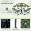 imageGiantex Picnic Table Set for Up to 8 Persons Round Outdoor Table and Bench Set with Umbrella Hole HDPE Top amp Metal Frame 2000LBS Capacity Patio Table Bench for Deck Backyard Garden GreenGreen