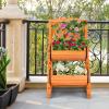 imageGiantex Raised Garden Bed with 2 Barrel Planters amp Trellis 2Tier Freestanding Wooden Raised Bed for Vegetable Flower Fruit Indoor Outdoor Plant Box for Garden Yard Balcony18Lx18Wx32H