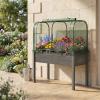 imageGiantex Raised Garden Bed with Cover Wood Elevated Planter Box with Legs amp Mini Greenhouse Waterproof SunProtective PE Green House Cover Outdoor Use for Fruit Vegetable Flower Herb WhiteGrayGreengray