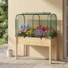 imageGiantex Raised Garden Bed with Cover Wood Elevated Planter Box with Legs amp Mini Greenhouse Waterproof SunProtective PE Green House Cover Outdoor Use for Fruit Vegetable Flower Herb WhiteGrayGreennatural