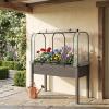 imageGiantex Raised Garden Bed with Cover Wood Elevated Planter Box with Legs amp Mini Greenhouse Waterproof SunProtective PE Green House Cover Outdoor Use for Fruit Vegetable Flower Herb WhiteGrayWhitegray