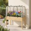 imageGiantex Raised Garden Bed with Cover Wood Elevated Planter Box with Legs amp Mini Greenhouse Waterproof SunProtective PE Green House Cover Outdoor Use for Fruit Vegetable Flower Herb WhiteGrayWhitenatural