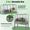 imageGiantex Raised Garden Bed with Cover Wood Elevated Planter Box with Legs amp Mini Greenhouse Waterproof SunProtective PE Green House Cover Outdoor Use for Fruit Vegetable Flower Herb WhiteGrayWhitegray