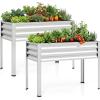 imageGiantex Raised Garden Bed with Legs 44 x 22 x 32 Metal Large Elevated Planter Box for Vegetable Flower Fruit Herb Heavy Duty Outdoor Gardening Planter for Backyard Patio Balcony GraySilver