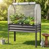 imageGiantex Raised Garden Bed with Legs amp Greenhouse Cover 44x22x60 Elevated Metal Planter Box with Rollup Door Outdoor Mini Greenhouse for Vegetable Flower Herb Patio Balcony Black2Gray