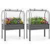 imageGiantex Raised Garden Bed with Legs amp Greenhouse Cover 44x22x60 Elevated Metal Planter Box with Rollup Door Outdoor Mini Greenhouse for Vegetable Flower Herb Patio Balcony Black2Gray