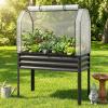imageGiantex Raised Garden Bed with Legs amp Greenhouse Cover 44x22x60 Elevated Metal Planter Box with Rollup Door Outdoor Mini Greenhouse for Vegetable Flower Herb Patio Balcony Black2Black