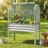 imageGiantex Raised Garden Bed with Legs amp Greenhouse Cover 44x22x60 Elevated Metal Planter Box with Rollup Door Outdoor Mini Greenhouse for Vegetable Flower Herb Patio Balcony Black2Silver