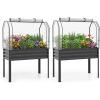 imageGiantex Raised Garden Bed with Legs amp Greenhouse Cover 44x22x60 Elevated Metal Planter Box with Rollup Door Outdoor Mini Greenhouse for Vegetable Flower Herb Patio Balcony Black2Black