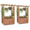 imageGiantex Raised Garden Bed with Sided Trellis amp Roof Set 2 31x16x41 Wood Elevated Planter Box Freestanding Garden Planter Raised Bed for Flowers Herbs Climbing VinesBrownBrown