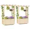 imageGiantex Raised Garden Bed with Sided Trellis amp Roof Set 2 31x16x41 Wood Elevated Planter Box Freestanding Garden Planter Raised Bed for Flowers Herbs Climbing VinesBrownNatural