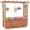 imageGiantex Raised Garden Bed with Sided Trellis amp Roof Set 2 31x16x41 Wood Elevated Planter Box Freestanding Garden Planter Raised Bed for Flowers Herbs Climbing VinesBrownBrown