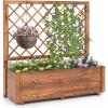 imageGiantex Raised Garden Bed with Trellis 39x14x40 Wood Elevated Planter Box wDrainage Hole for Climbing Vine Flower Herb Vegetable Fruit Planting Container for Indoor Outdoor Patio BalconyCoffee Brown