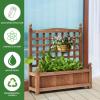 imageGiantex Raised Garden Bed with Trellis 39x14x40 Wood Elevated Planter Box wDrainage Hole for Climbing Vine Flower Herb Vegetable Fruit Planting Container for Indoor Outdoor Patio BalconyBrown