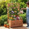 imageGiantex Raised Garden Bed with Trellis 39x14x40 Wood Elevated Planter Box wDrainage Hole for Climbing Vine Flower Herb Vegetable Fruit Planting Container for Indoor Outdoor Patio BalconyCoffee Brown