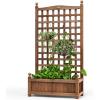 imageGiantex Raised Garden Bed with Trellis 39x14x40 Wood Elevated Planter Box wDrainage Hole for Climbing Vine Flower Herb Vegetable Fruit Planting Container for Indoor Outdoor Patio BalconyBrown
