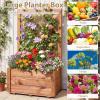 imageGiantex Raised Garden Bed with Trellis 39x14x40 Wood Elevated Planter Box wDrainage Hole for Climbing Vine Flower Herb Vegetable Fruit Planting Container for Indoor Outdoor Patio BalconyCoffee Brown