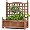 imageGiantex Raised Garden Bed with Trellis 39x14x40 Wood Elevated Planter Box wDrainage Hole for Climbing Vine Flower Herb Vegetable Fruit Planting Container for Indoor Outdoor Patio BalconyBrown