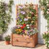 imageGiantex Raised Garden Bed with Trellis 39x14x40 Wood Elevated Planter Box wDrainage Hole for Climbing Vine Flower Herb Vegetable Fruit Planting Container for Indoor Outdoor Patio BalconyCoffee Brown