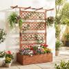 imageGiantex Raised Garden Bed with Trellis 72 Wooden Planter Box Outdoor wPrivacy Screen Roof Large Vertical Garden Planter wDrainage Holes for Climbing Plants Patio Balcony BackyardBrown