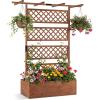 imageGiantex Raised Garden Bed with Trellis 72 Wooden Planter Box Outdoor wPrivacy Screen Roof Large Vertical Garden Planter wDrainage Holes for Climbing Plants Patio Balcony BackyardBrown