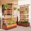 imageGiantex Raised Garden Bed with Trellis 72 Wooden Planter Box Outdoor wPrivacy Screen Roof Large Vertical Garden Planter wDrainage Holes for Climbing Plants Patio Balcony BackyardBrown