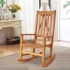 imageGiantex Rocking Chair Acacia Wood Frame Outdooramp Indoor for Garden Lawn Balcony Backyard and Patio Porch Rocker 1 BlackNatural