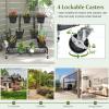 imageGiantex Rolling Raised Garden Bed w 7 Planter Boxes Storage Baskets Drainage Holes 4 Lockable Casters 3Tier Freestanding Elevated Planter for Strawberry Vegetable Flower Herb