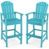 imageGiantex Set of 2 HDPE Outdoor Bar Stools All Weather Tall Adirondack Chair with Armrest Footrest Load 360Lbs Counter Height Bar Stool for Patio Garden Yard Indoor Or Outdoor Use TurquoiseTurquoise
