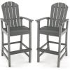 imageGiantex Set of 2 HDPE Outdoor Bar Stools All Weather Tall Adirondack Chair with Armrest Footrest Load 360Lbs Counter Height Bar Stool for Patio Garden Yard Indoor Or Outdoor Use TurquoiseGrey