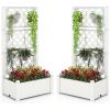 imageGiantex Set of 2 Raised Garden Bed with Trellis 59 SelfWatering Planter Box with Water Level Indicator amp Removable Space Dividers High Trellis for Climbing Vine Plant Hanging Indoor Outdoor UseGreyish White