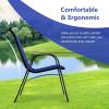 imageGiantex Set of 4 Patio Chairs Stackable Outdoor Dining Chairs 330 LBS Capacity All Weather Resistant Heavy Duty Rustproof Metal Armchairs Lawn Chairs for Front Porch Yard Pool GardenBlue