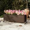 imageGiantex Wicker Raised Garden Bed with Wheels 38x12x14 Rectangular Garden Planter Box wPE Rattan Liner Fabric Wicker Patio Elevated Raised Bed for Vegetable Flower Herb Porch Balcony1