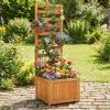 imageGiantex Wood Raised Garden Bed with Trellis Outdoor Planter Box wOpenEnded Base for Climbing Plants 18 Planting Depth Freestanding Privacy Planters Trellis Planter for Patio Backyard1