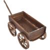 imageGiantex Wood Wagon Flower Planter Pot Stand WWheels Home Garden Outdoor DecorBrown