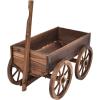 imageGiantex Wood Wagon Flower Planter Pot Stand WWheels Home Garden Outdoor DecorBrown