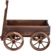 imageGiantex Wood Wagon Flower Planter Pot Stand WWheels Home Garden Outdoor DecorBrown