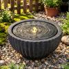 imageGiantex 18 Round Outdoor Water Fountain with 6 LED Lights Stone Gray Resin Sphere Waterfall Feature with Adjustable Pump Lighted Bubbling Fountain for Garden Patio Porch Decor 18 Dia x 95 H18 Dia X 95 H