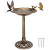 imageGiantex 28 Inch Height Pedestal Bird Bath Vintage Standing Bird Feeder wAntique Flower amp Bird Decoration Lightweight Bird Baths for Outdoors Garden Yard Patio Decor GreenCopper