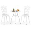 imageGiantex 3 Piece Bistro Set Cast Aluminum Porch Furniture Outdoor Patio Dining Table and Chairs with Umbrella Hole for Balcony Backyard Garden Poolside White Rose PatternVintage Victorian