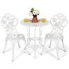 imageGiantex 3 Piece Bistro Set Cast Aluminum Porch Furniture Outdoor Patio Dining Table and Chairs with Umbrella Hole for Balcony Backyard Garden Poolside White Rose PatternWhite Rose Pattern